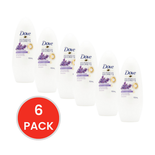 DOVE 50mL ROLL ON DEODORANT WITH LAVENDER & ROSE EXTRACT (6 x Pack)