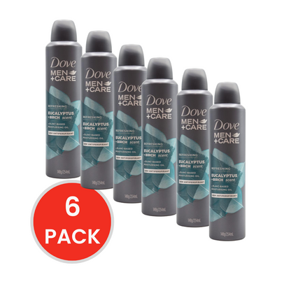 "DOVE MEN 148g / 254ml ANTIPERSPIRANT DEODORANT REFRESHING EUCALYPTUS AND BIRCH SCENT (6 x Pack )
