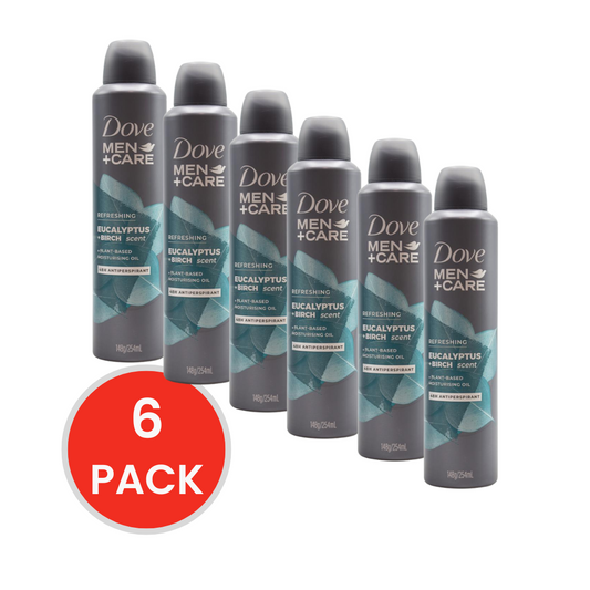 "DOVE MEN 148g / 254ml ANTIPERSPIRANT DEODORANT REFRESHING EUCALYPTUS AND BIRCH SCENT (6 x Pack )