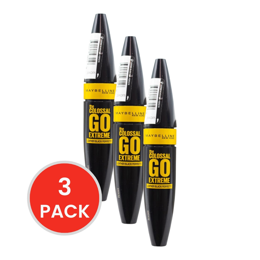 MAYBELLINE 9.5mL MASCARA THE COLOSSAL GO EXTREME LEATHER BLACK (3x Pack)