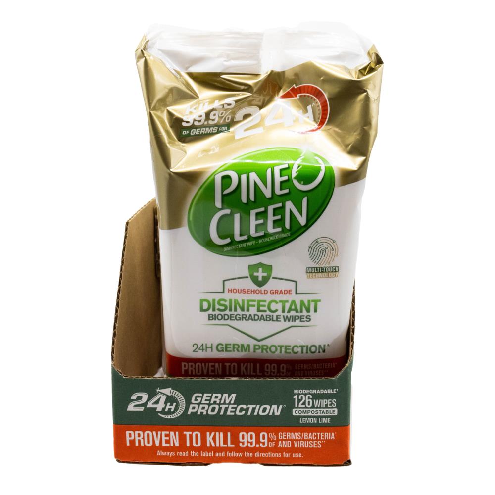 Pine O Clean 126 Pack Disinfectant Wipes Biodegradable Lemon Lime (4 Pack)