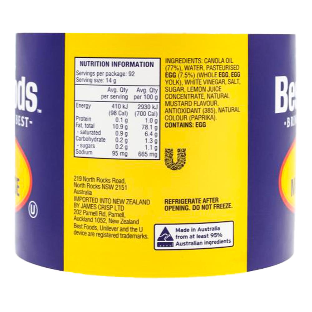 Best Foods 1.29kg Real Mayonnaise (8x Pack)