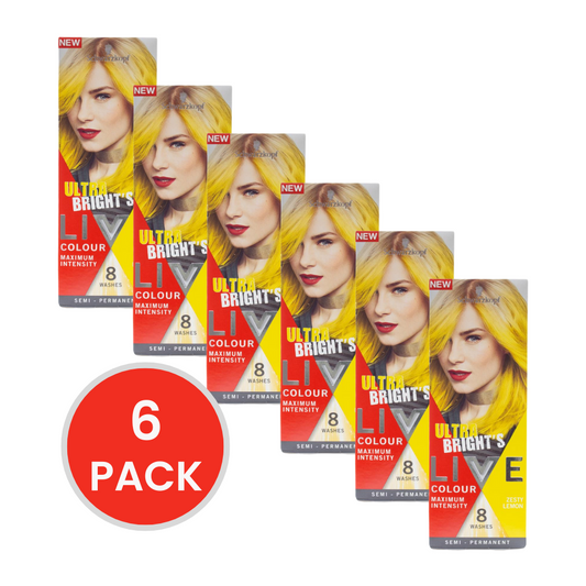 SCHWARZKOPF LIVE ULTRA BRIGHT'S COLOUR MAXIMUM INTENSITY SEMI PERMANENT ZESTY LEMON 8 WASHES (6x Pack)