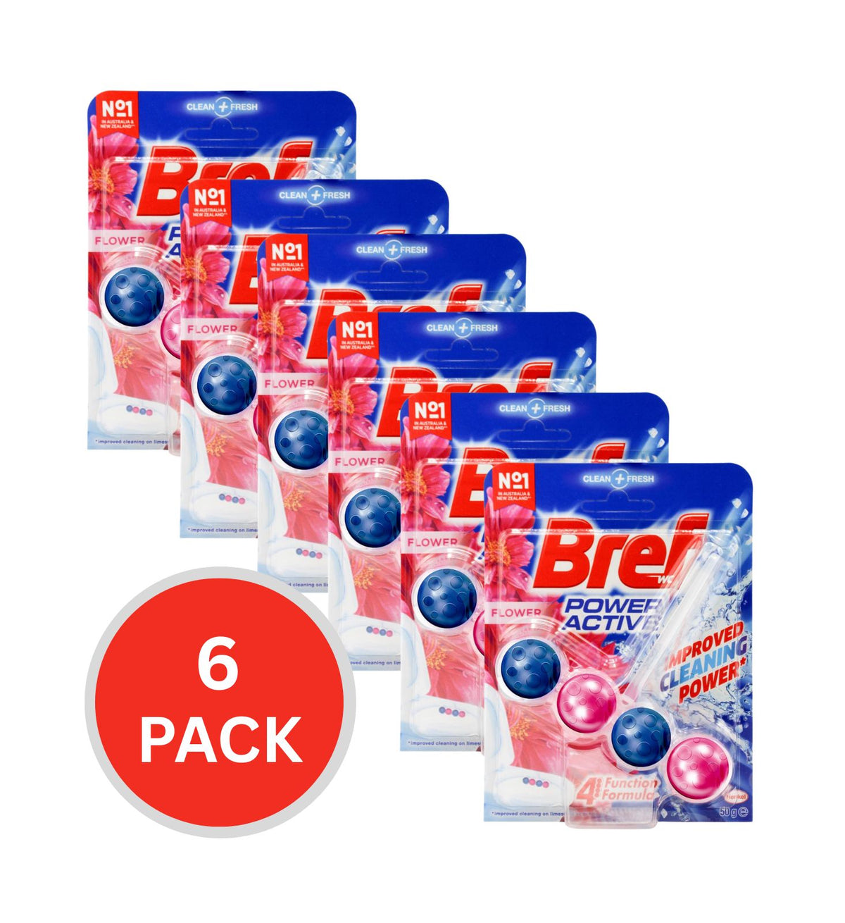 Bref Toilet Cleaner Cage Power Active 4 Function Formula Flower 50g (6 Pack)