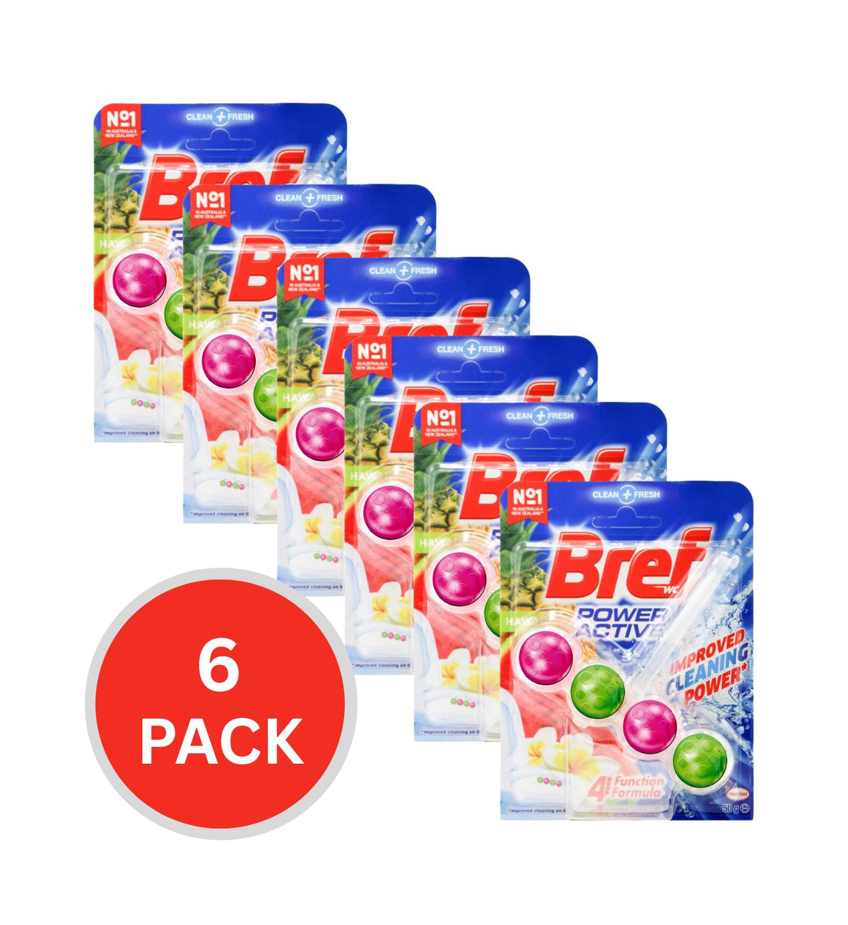 Bref Toilet Cleaner Cage Power Active 4 Function Formula Hawaii 50g (6 Pack)