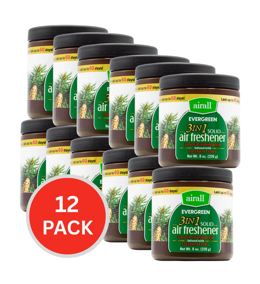 Airall Air Freshener Solid 3 In 1 Odour Eliminator Infused With Essential Oils Evergreen 226g (12 Pack)