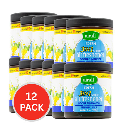 Airall 226g Air Freshener Solid 3 In 1 Odour Eliminator Infused With Essential Oils Fresh (12x Pack)