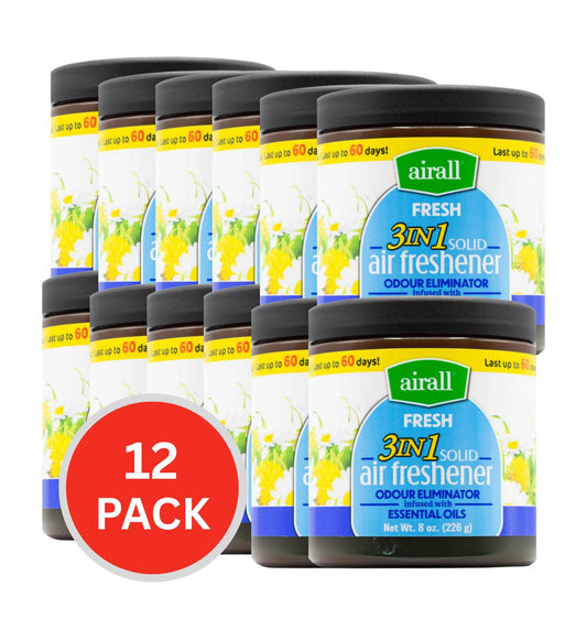 Airall 226g Air Freshener Solid 3 In 1 Odour Eliminator Infused With Essential Oils Fresh (12x Pack)