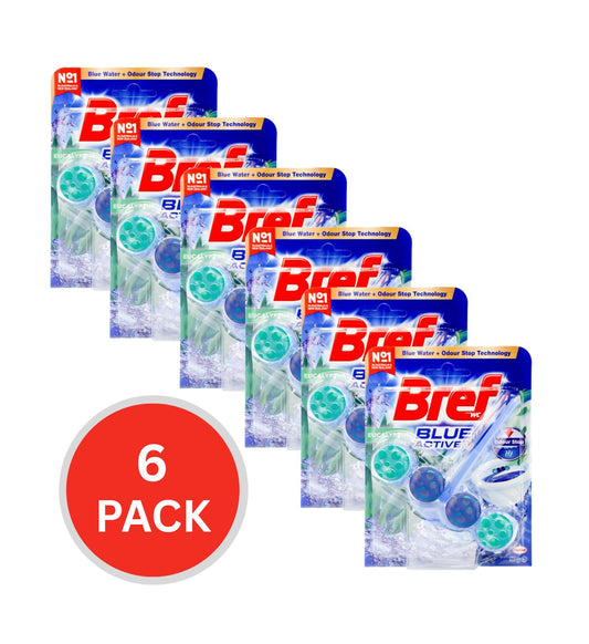 Bref Toilet Cleaner Cage Blue Active Odour Stop Eucalyptus 50g (6 Pack)