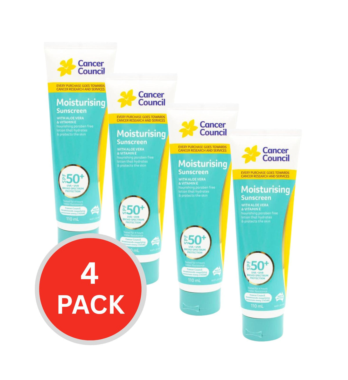 Cancer Council Moisturising Sunscreen Spf50+ 110ml (4 Pack)