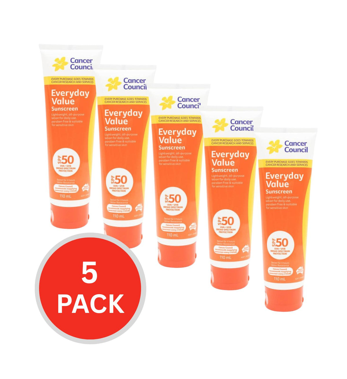 Cancer Council Sunscreen Everyday Value Spf 50 110ml (5 Pack)