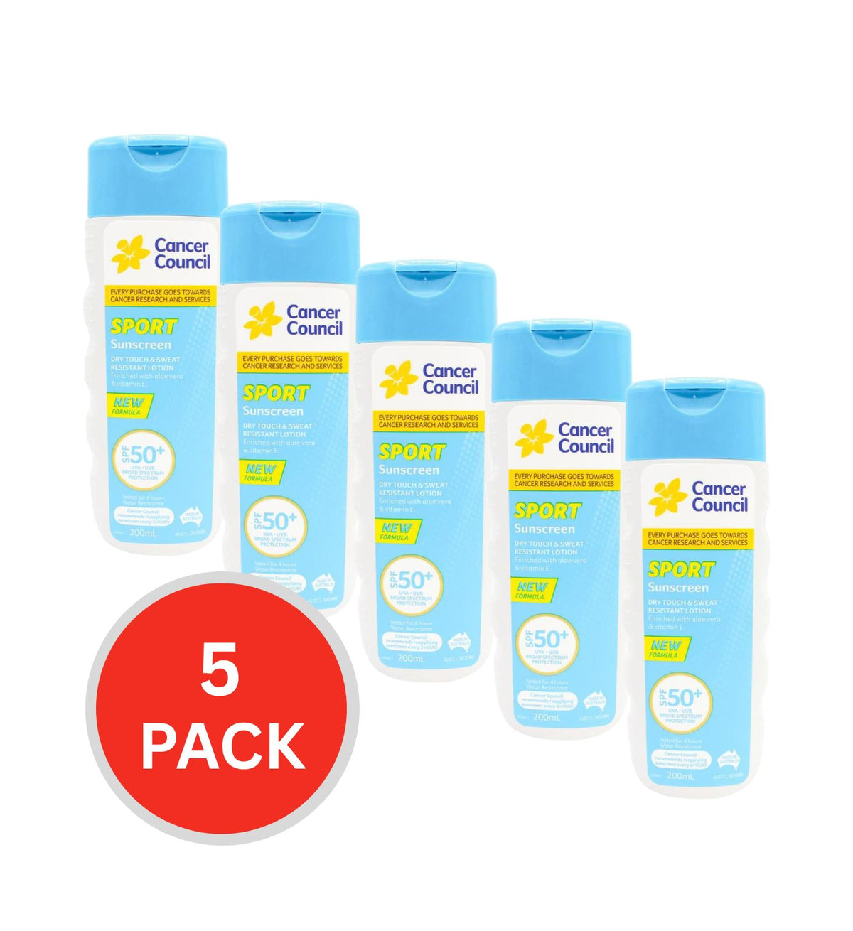 CANCER COUNCIL SPORT SUNSCREEN SPF 50+ 200mL (4 Pack)