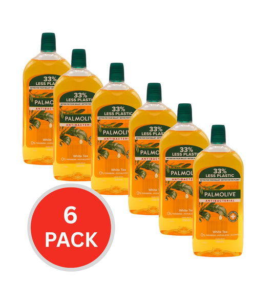 Palmolive White Tea Handwash Refill Anti Bacterial Kills Germs 500ml (6 Pack)