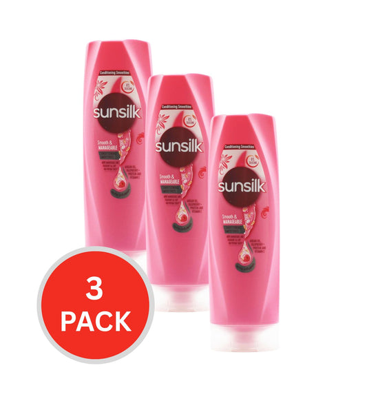 Sunsilk 300ml Conditioner Smooth & Manageable Argan Oil Raspberry Protein And Vitamin C (3x Pack)