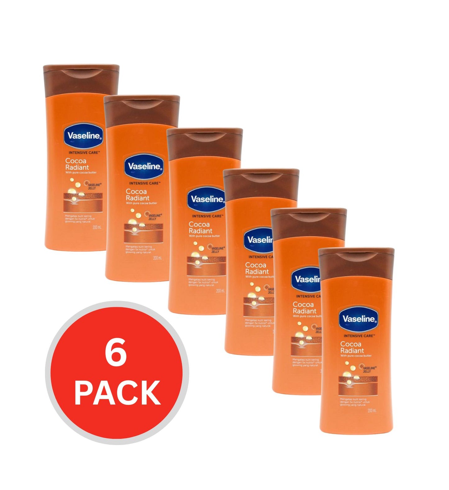 Vaseline Intensive Care Cream Cocoa Radiant 200ml (6 Pack)