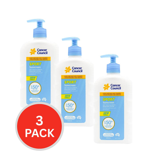 Cancer Council Sunscreen Sport Spf 50+ Pump 500ml (3 Pack)
