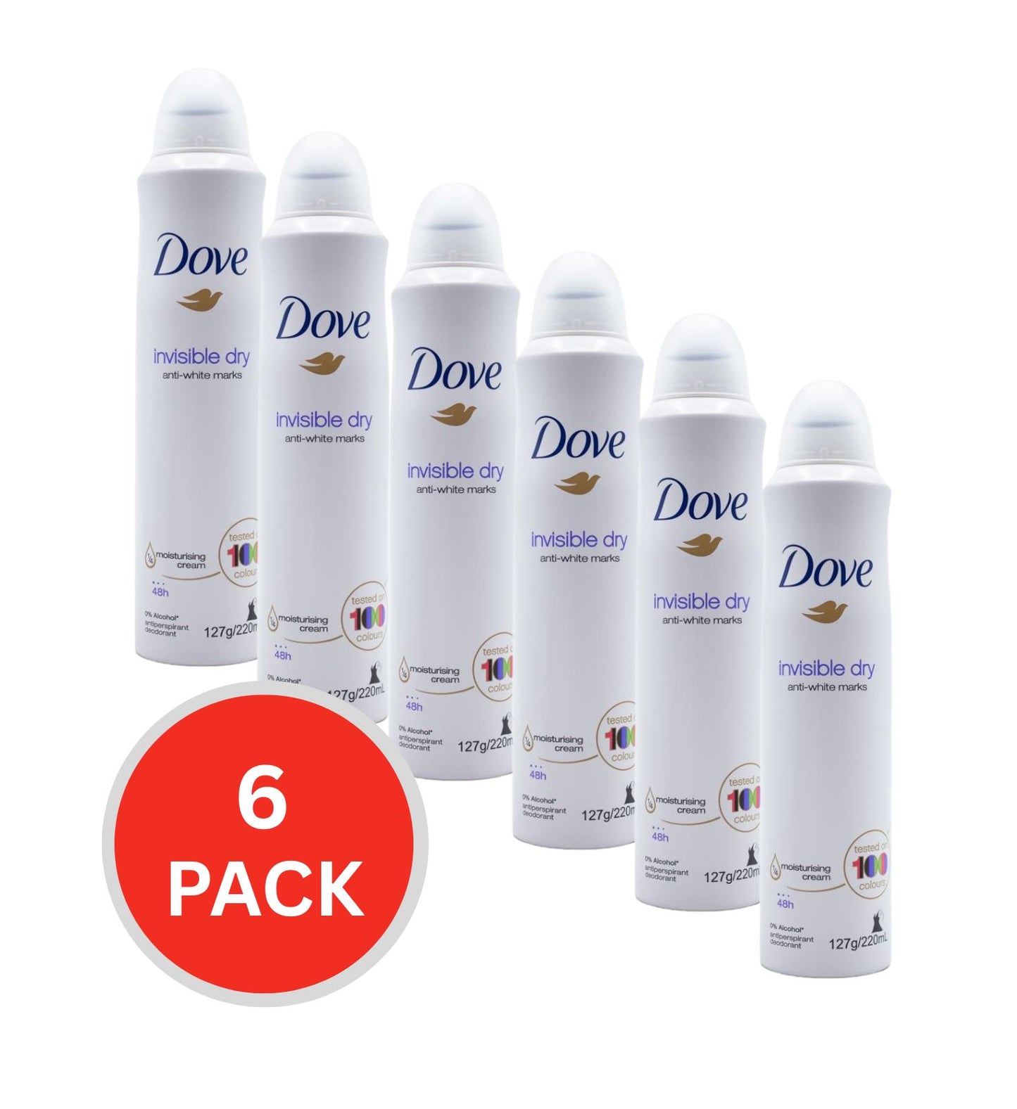 Dove Deodorant Invisible Dry Anti-white Marks 127g / 220ml (6 Pack)