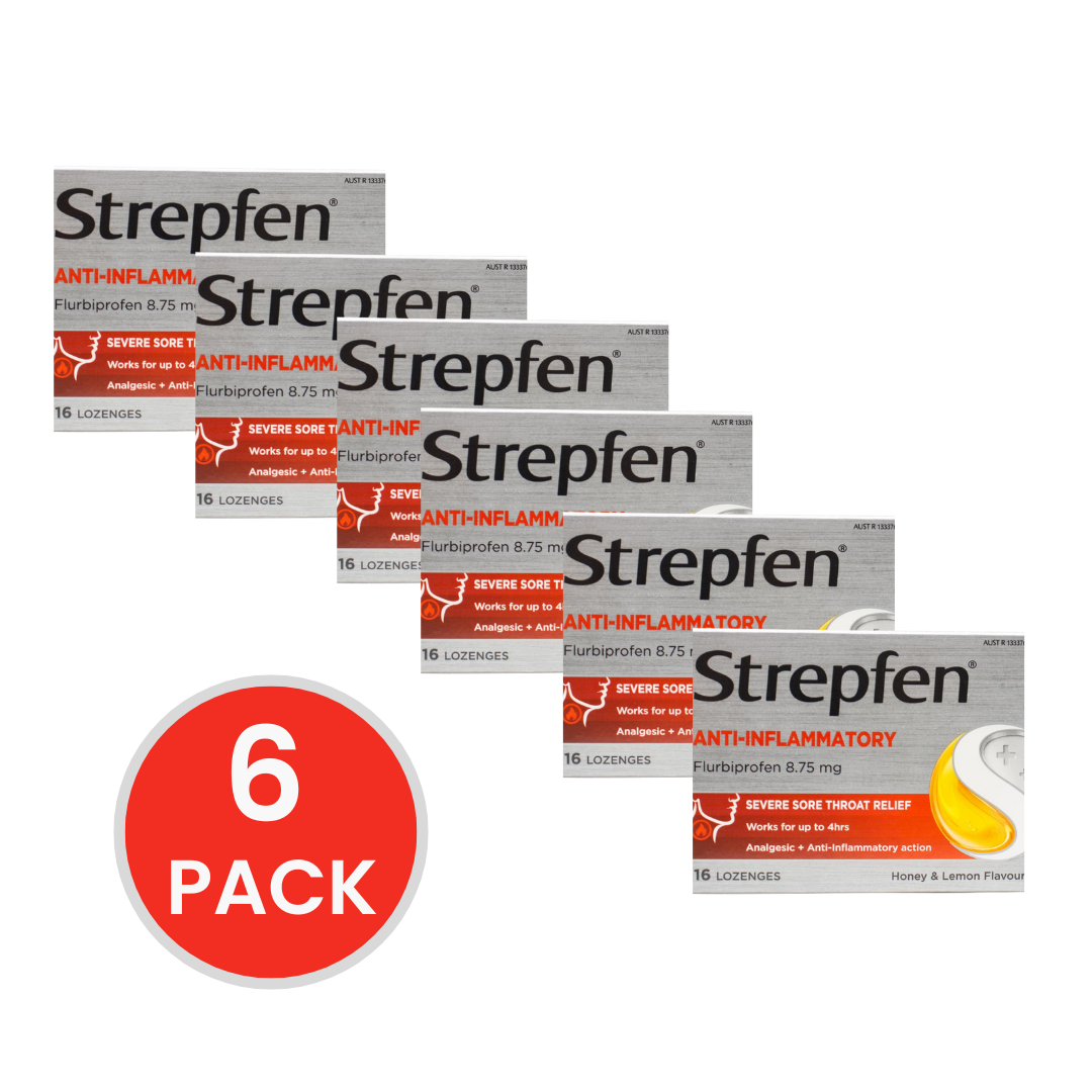 STREPFEN LOZENGES SEVERE SORE THROAT RELIEF ANTI-INFLAMMATORY HONEY AND LEMON FLAVOUR 6 x 16Pk (Value Pack 96 Lozenges)