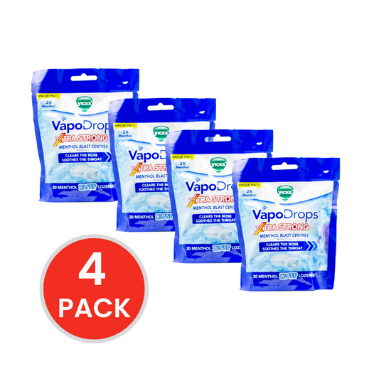 VICKS VAPODROPS XTRA STRONG MENTHOL BLAST CENTRES 4 x 30Pk (Value Pack 120 Lozenges)
