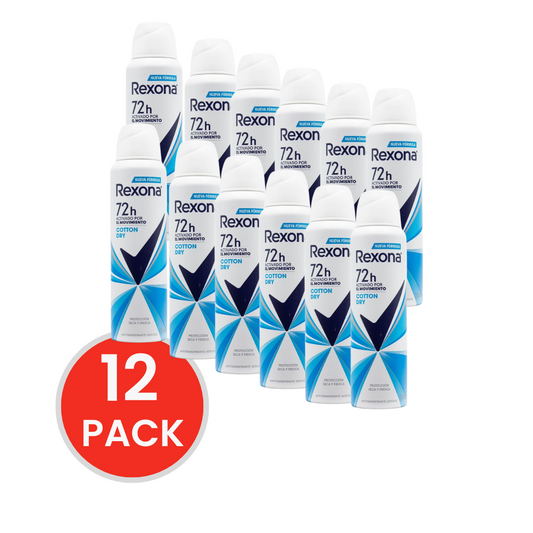 REXONA 150mL / 89g ANTIPERSPIRANT 72H COTTON DRY (12x Pack)