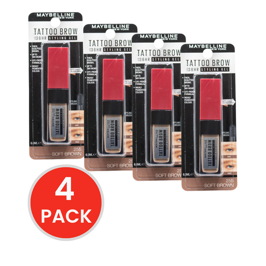 MAYBELLINE 6mL TATTOO BROW STYLING GEL SOFT BROWN 255 (4x Pack)