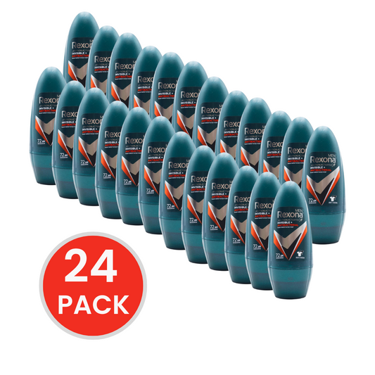 REXONA MEN 45ml ROLL ON DEODORANT INVISIBLE AND ANTIBACTERIAL (24x Pack)