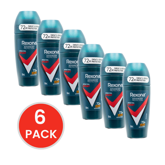 REXONA 50mL ANTIPERSPIRANT ROLL ON ADVANCED PROTECTION ANTIBACTERIAL SPORT (6x Pack)