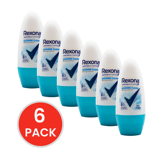 REXONA 45ml ROLL ON DEODORANT 72 HOUR SHOWER CLEAN (24x Pack)