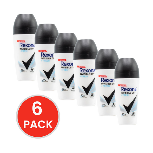 REXONA 45mL DEODORANT WOMENS ROLL ON MOTION SENSE INVISIBLE DRY BLACK & WHITE (24x Pack)