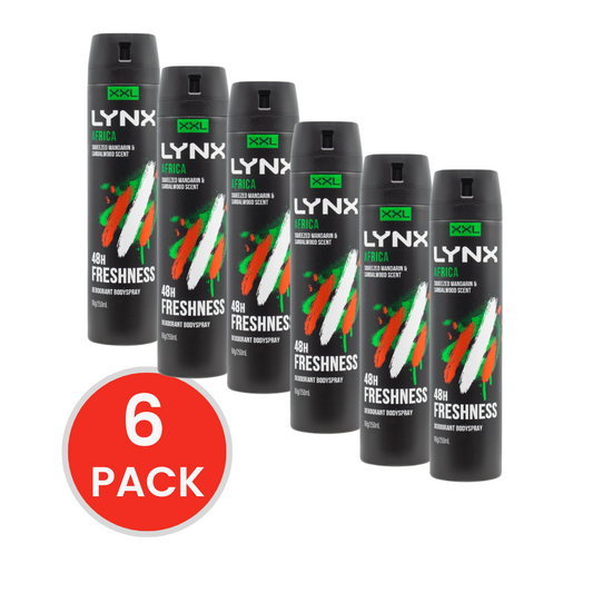 LYNX 161g / 250mL DEODORANT BODY SPRAY 48H FRESHNESS XXL AFRICA (6 x Pack)