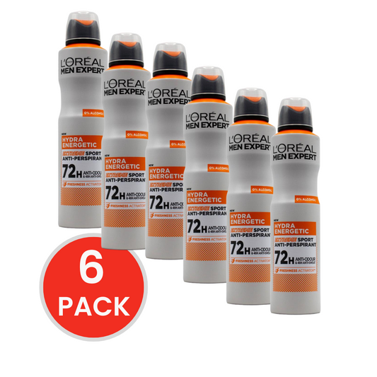 LOREAL 250mL ANTIPERSPIRANT MEN EXPERT HYDRA ENERGETIC EXTREME SPORT ANTI ODOUR ( 6 x Pack)