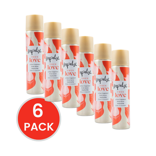 IMPULSE 50g / 75ml BODY SPRAY TRUE LOVE INSPIRED BY ROSE AND COCONUT (6 x Pack)