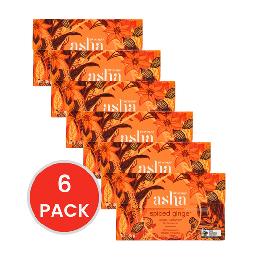 TWININGS PK18 x 36g ASHA SPICED GINGER CARDAMOM & CINNAMON FLAVOURED HERBAL INFUSIONS (6x pack)
