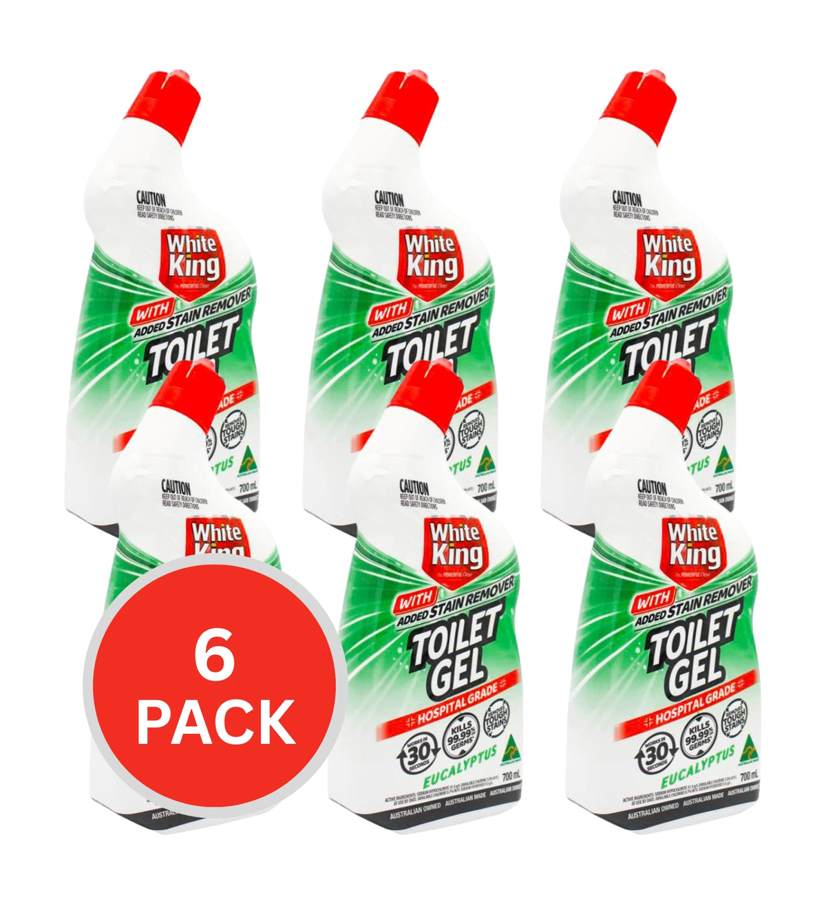 White King Toilet Gel With Added Stain Remover Eucalyptus 700ml (6 Pack)