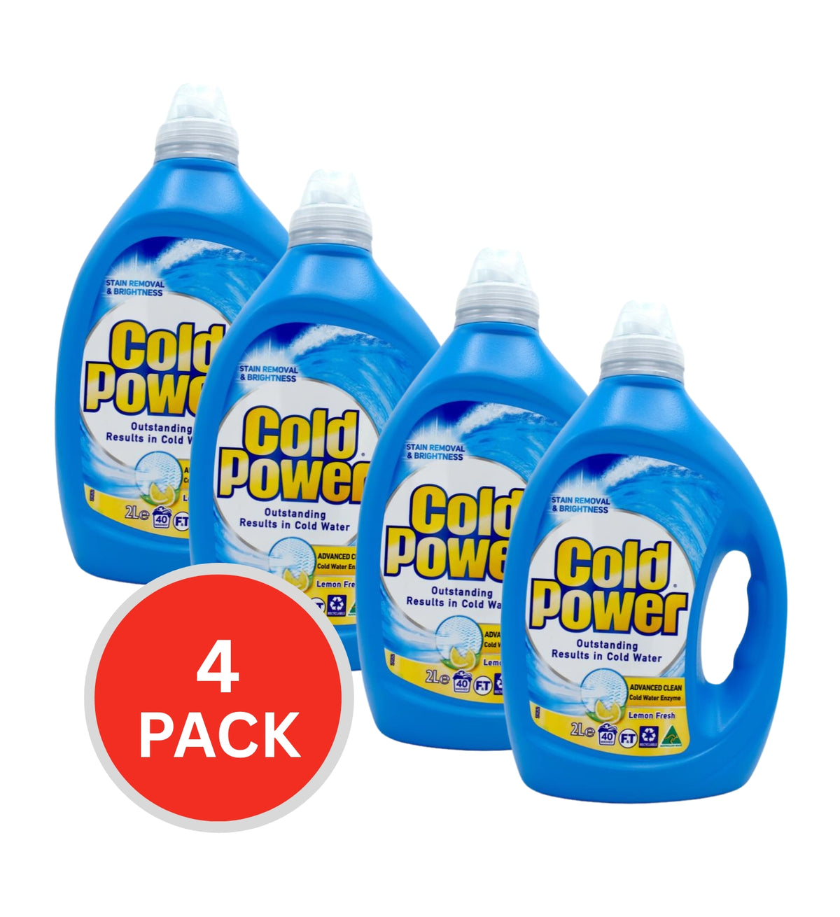Cold Power Laundry Liquid Front + Top Loader Advanced Clean Lemon Fresh 2L (4 Pack)