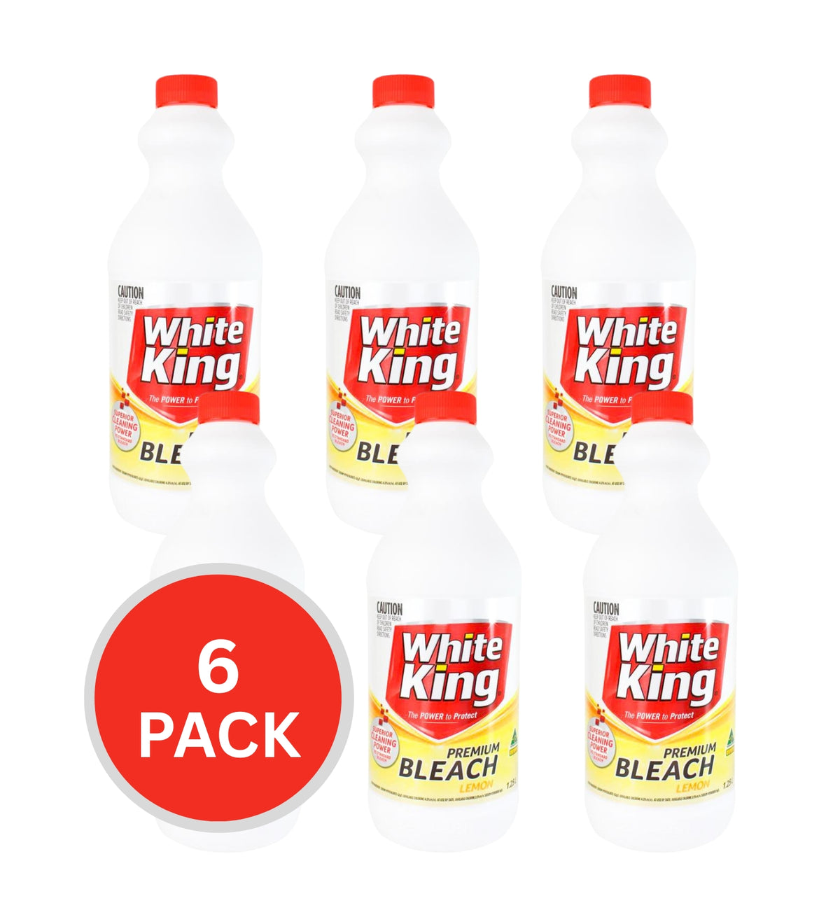 White King 1.25l Premium Liquid Bleach Lemon (6x Pack)