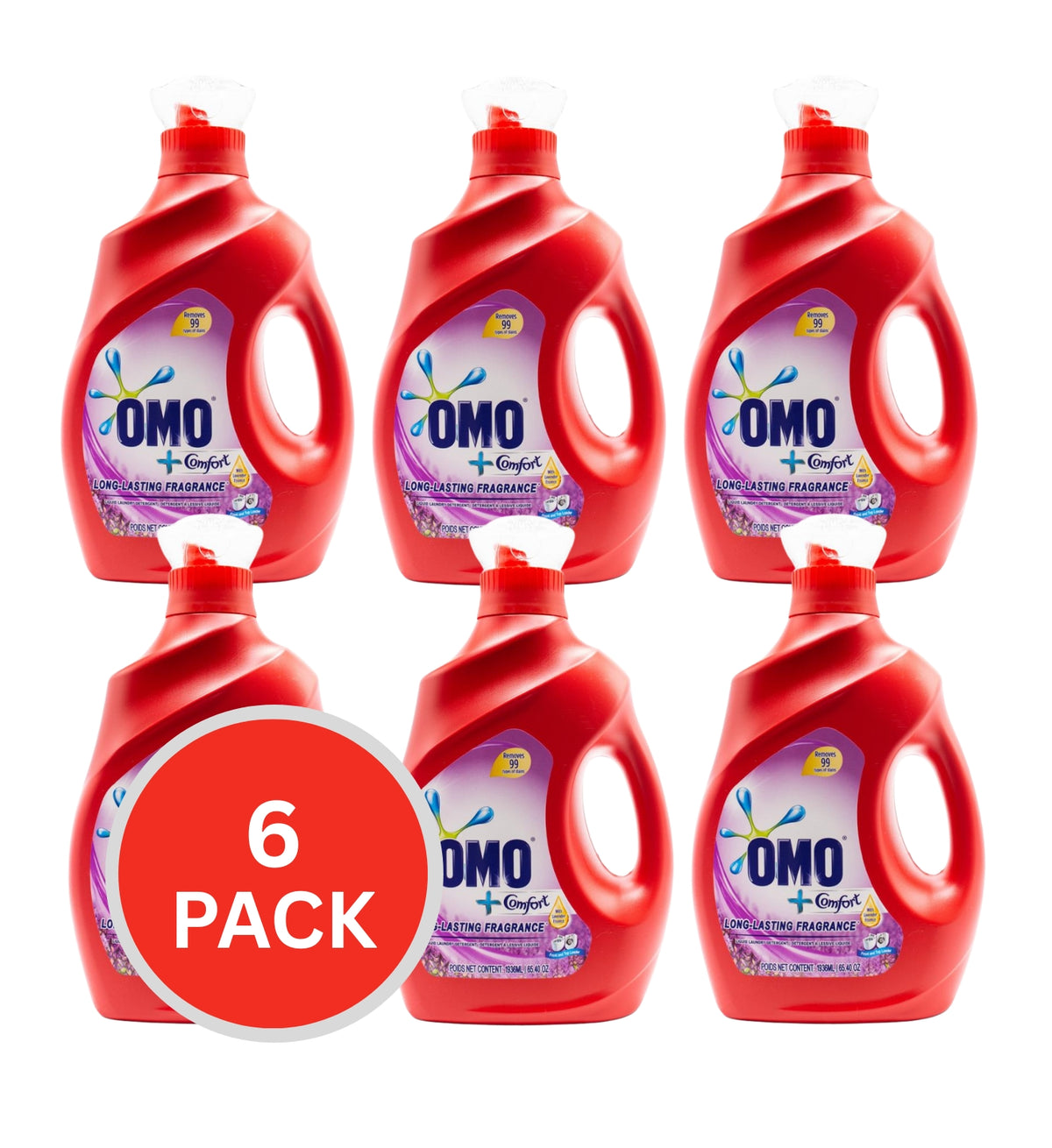 Omo Comfort Auto Laundry Liquid Detergent Lavender Front + Top Loader 1936ml (6 Pack)