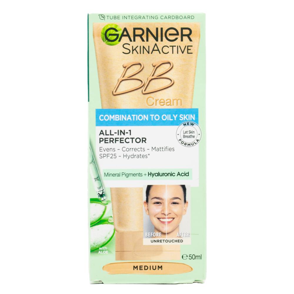 GARNIER 50mL BB CREAM SKIN ACTIVE ALL IN 1 PERFECTOR COMBINATION TO OILY SKIN MEDIUM (6x Pack)