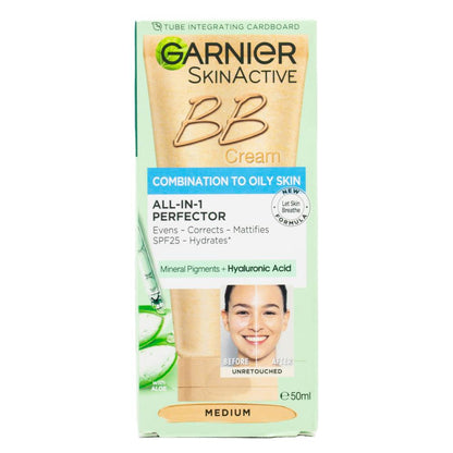 GARNIER 50mL BB CREAM SKIN ACTIVE ALL IN 1 PERFECTOR COMBINATION TO OILY SKIN MEDIUM (6x Pack)