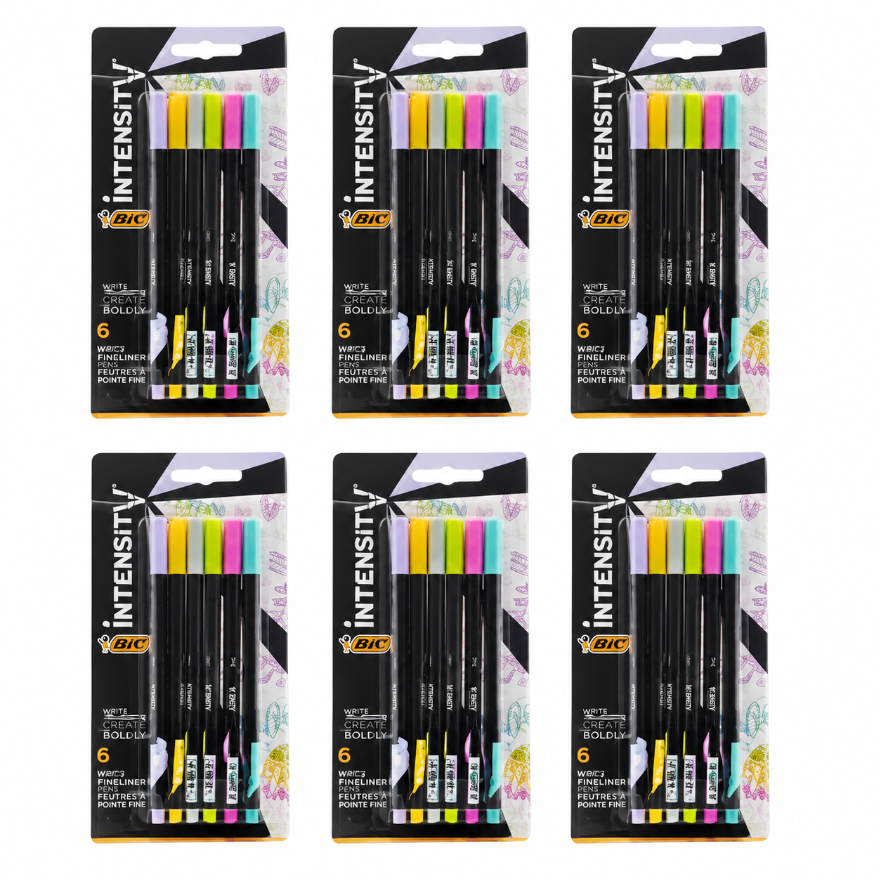 BIC Intensity Fineliner Pens 0.4mm Assorted Colours 6pk (6 Pack, 36 Pens)