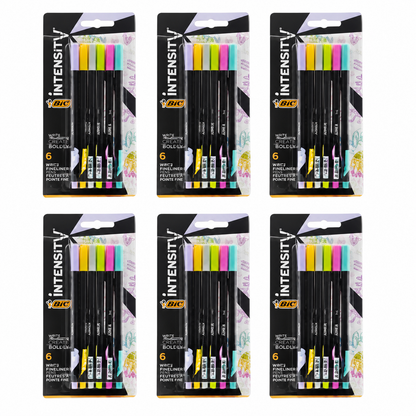BIC Intensity Fineliner Pens 0.4mm Assorted Colours 6pk (6 Pack, 36 Pens)