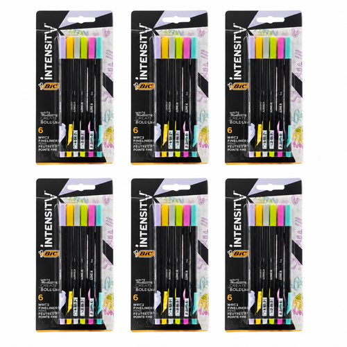BIC Intensity Fineliner Pens 0.4mm Assorted Colours 6pk (6 Pack, 36 Pens)