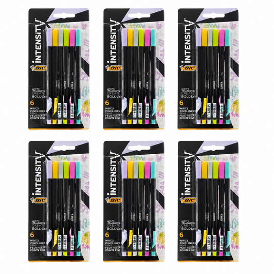 BIC Intensity Fineliner Pens 0.4mm Assorted Colours 6pk (6 Pack, 36 Pens)