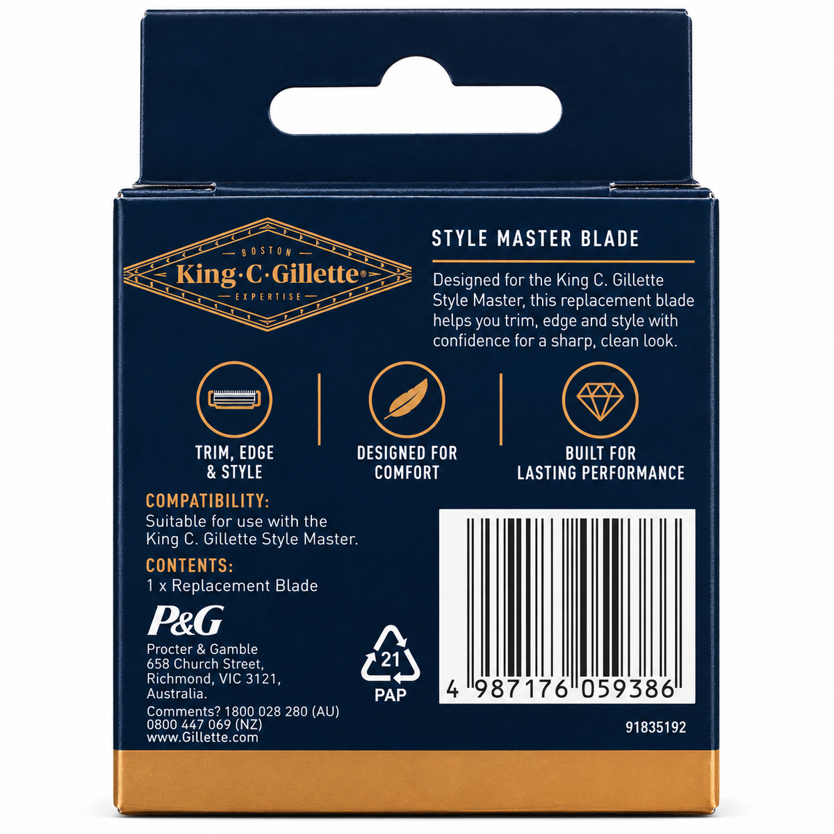 King C Gillette Style Master Replacement Blade x 3