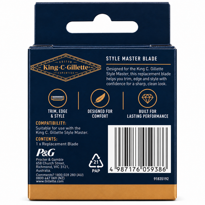 King C Gillette Style Master Replacement Blade x 3