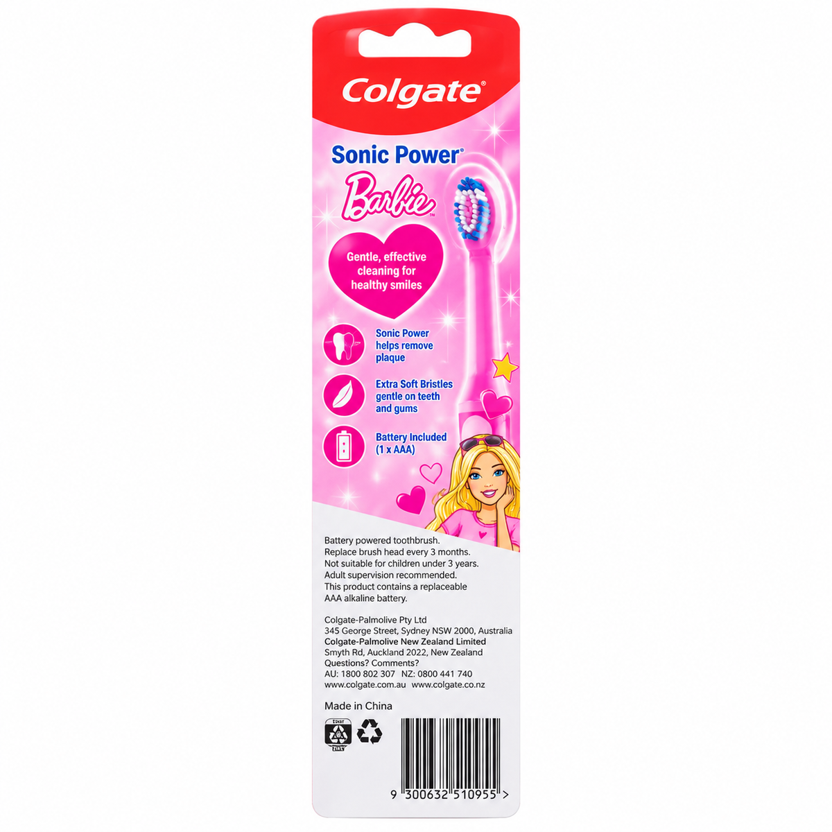 Colgate Sonic Power Barbie Extra Soft Kids Electric Toothbrush 3 Pack
