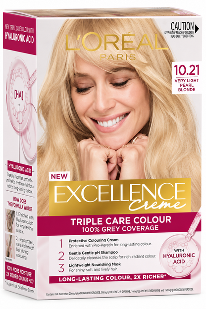 L'Oreal Excellence Creme Hair Dye 10.21 Very Light Pearl Blonde x 3