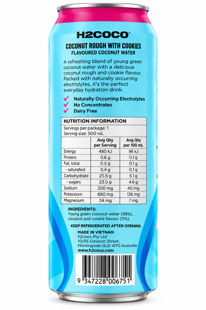 H2 Coco Darrell Lea Coconut Rough Cookies Coconut Water 500mL x 8