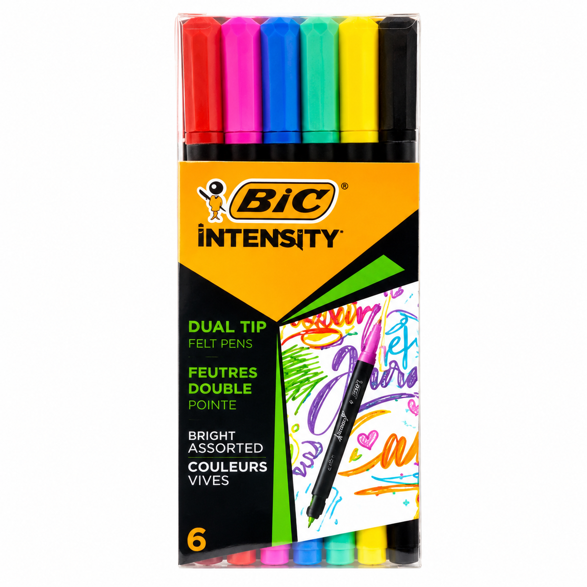 BIC Intensity Dual Tip Felt Pens Bright Colours 6pk – 12 Pack (72 Pens)