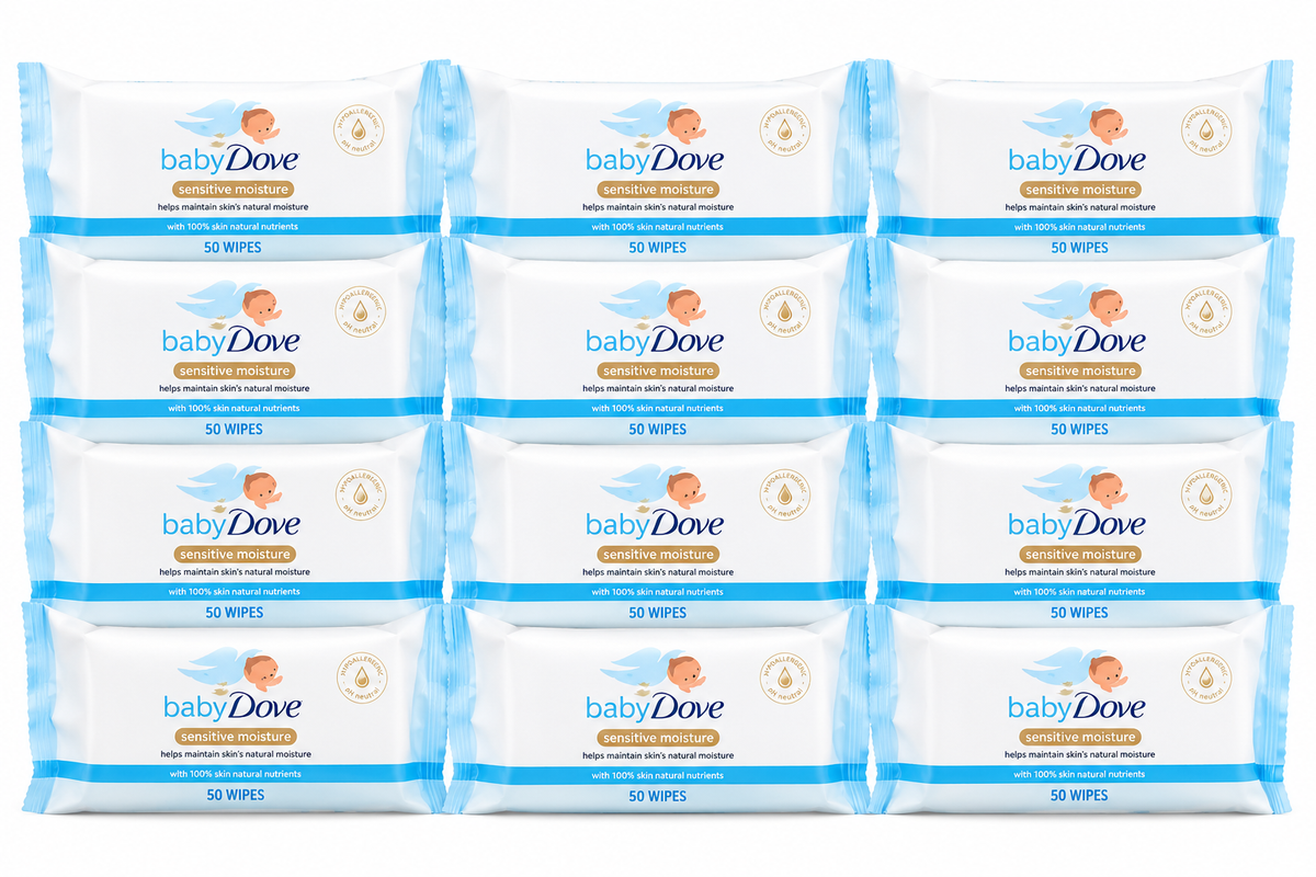 Baby Dove Moisturising Baby Wipes Sensitive Skin 50 Wipes x 12 Pack